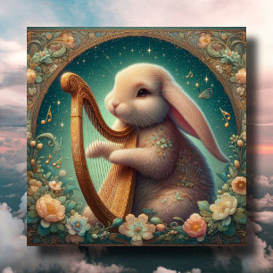 Jugendstil-Musiker-Hase-Harfe-Ostern Feiertagskarte