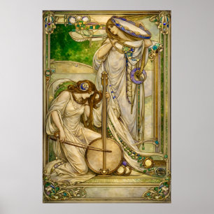 Jugendstil Musikmädchen Vintage-Illustration Poster