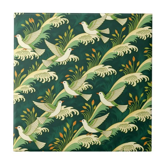 Jugendstil-Muster mit fliegenden Vögeln, elegante Fliese (Vorderseite)