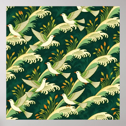 Jugendstil-Muster mit fliegenden Vögeln, elegante Poster (Vorne)