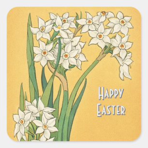 Jugendstil-Narzissenblumen – Ostern Quadratischer Aufkleber