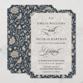 Jugendstil Navy Blau Hochzeit Einladung (Vorne/Hinten)