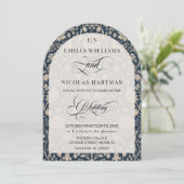 Jugendstil Navy Monogram Hochzeit Einladung (Stehend Vorderseite)
