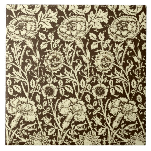Jugendstil-Nelke-Damaskus, Braun und Creme Fliese