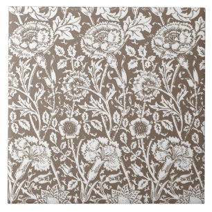 Jugendstil-Nelke-Damaskus, Taupe und Weiß Fliese