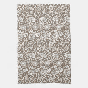 Jugendstil-Nelke-Damaskus, Taupe und Weiß Handtuch