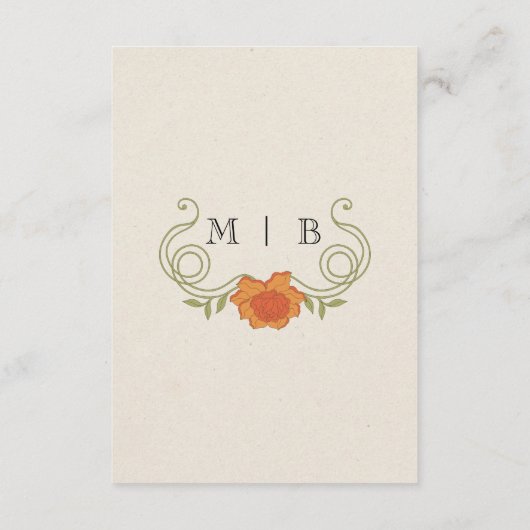 Jugendstil Orange Blume Grüne Hochzeiten Details Begleitkarte (Rückseite)