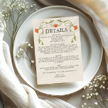 Jugendstil Orange Blume Grüne Hochzeiten Details Begleitkarte<br><div class="desc">Romantisches Design mit einem Jugendstil-Blumenrahmen,  in den Farbtönen von Sonnenuntergang Orange mit gedämpften Grüntönen auf dem Hintergrund von Vintagem Papier. Elegante,  raffinierte Vintage Schriftart vervollständigen das zeitlose und elegante Aussehen.</div>