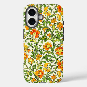 Jugendstil orange-gelbes Blumenmuster iPhone 16 Hülle