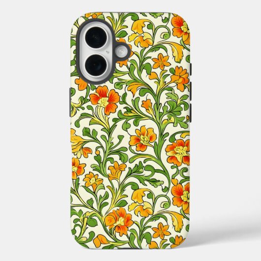 Jugendstil orange-gelbes Blumenmuster Case-Mate iPhone Hülle (Rückseite)