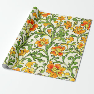 Jugendstil orange-gelbes Blumenmuster Geschenkpapier
