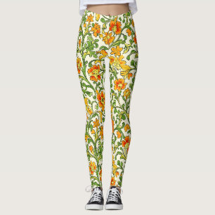 Jugendstil orange-gelbes Blumenmuster Leggings