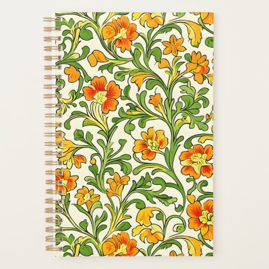 Jugendstil orange-gelbes Blumenmuster Planer (Vorderseite)