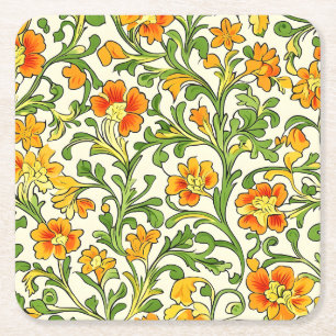 Jugendstil orange-gelbes Blumenmuster Rechteckiger Pappuntersetzer