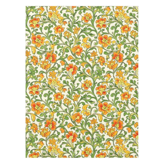 Jugendstil orange-gelbes Blumenmuster Tischdecke (Vorderseite)