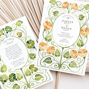 Jugendstil Orange Grüne Pflanzen Hochzeit Einladung