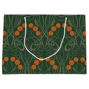 Jugendstil Orange Rosen und geschwungene Stiele Große Geschenktüte