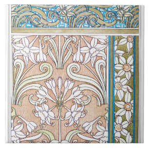 Jugendstil-Osterglocke Verneui Textilkunst Blumenk Fliese