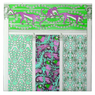 Jugendstil Papagei Affe Dschungel tropisches Desig Fliese