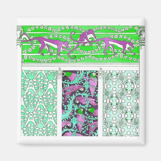 Jugendstil-Papagei-Affendschungel tropisches Desig Magnet (Vorne)