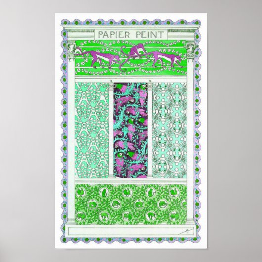 Jugendstil-Papagei-Affendschungel tropisches Desig Poster (Vorne)