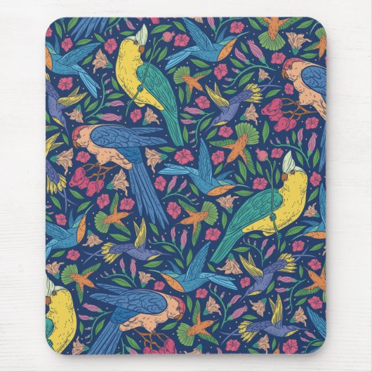 Jugendstil-Papageienmuster Mousepad (Vorne)