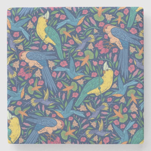 Jugendstil-Papageienmuster Steinuntersetzer (Vorderseite)