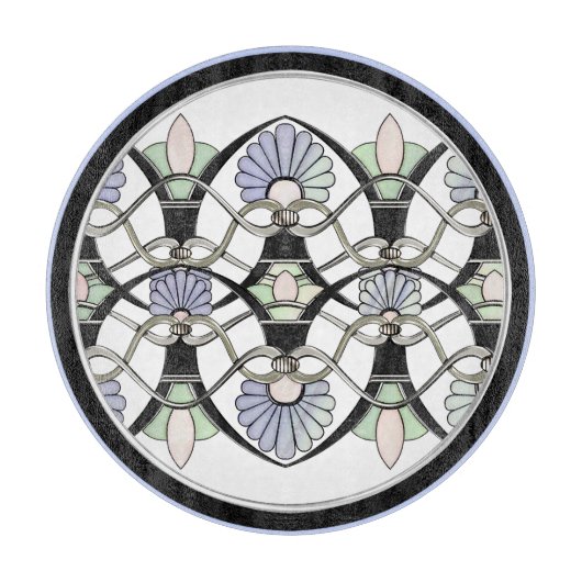 Jugendstil-Pastell-Muscheln, Lilien und Schwarze A Schneidebrett (Vorderseite)