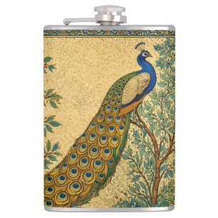 Jugendstil Pfau Botanische Illustration Flachmann