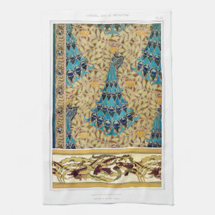 Jugendstil Pfau Textil Deco Verneuil Blau Geschirrtuch