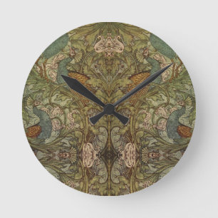 Jugendstil-Pfau und Blume-Jacquard Runde Wanduhr
