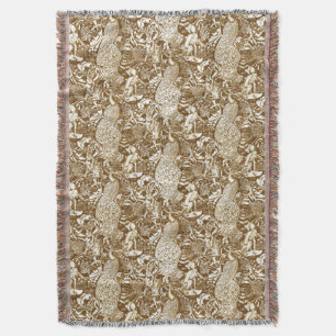 Jugendstil-Pfauen-Druck, Braun und Creme Decke