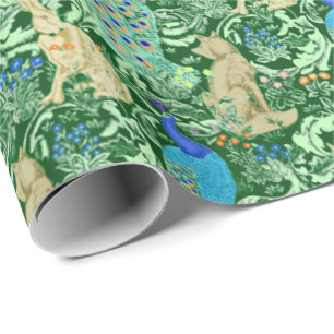 Jugendstil Pfauen Druck, Kobaltblau und Grün Geschenkpapier