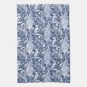 Jugendstil-Pfauen-Druck, Navy und Weiß Handtuch