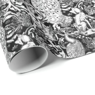 Jugendstil Pfauen Druck, Schwarz und Weiß Geschenkpapier