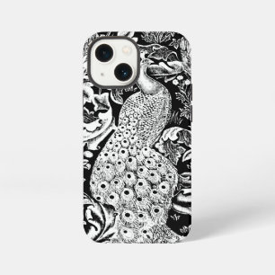 Jugendstil Pfauen Druck, Schwarz und Weiß iPhone 13 Mini Hülle