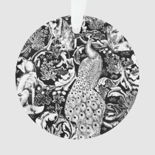 Jugendstil Pfauen Druck, Schwarz und Weiß Ornament