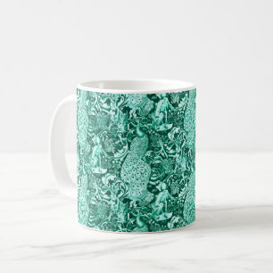Jugendstil Pfauen Druck, Türkis und Aqua Kaffeetasse