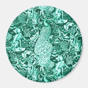 Jugendstil Pfauen Druck, Türkis und Aqua Magnet