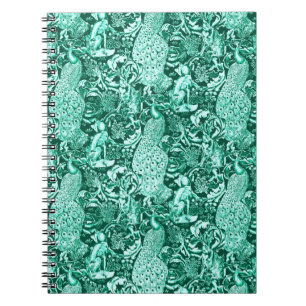 Jugendstil Pfauen Druck, Türkis und Aqua Notizblock