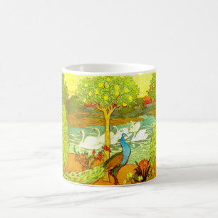 Jugendstil Pfauen und Schwäne Kaffeetasse