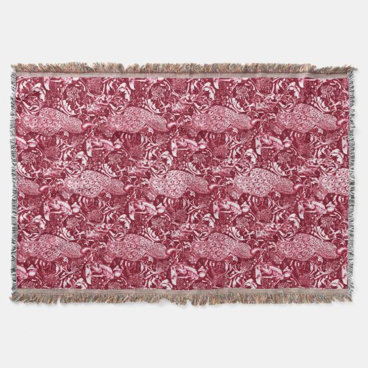 Jugendstil-Pfauendruckerei, Burgund Wein Decke (Vorderseite)