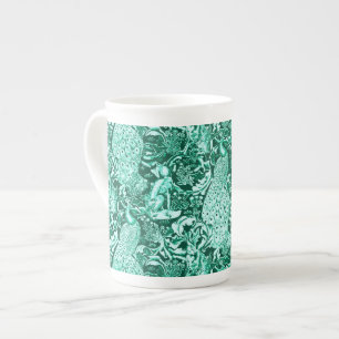 Jugendstil-Pfauendruckerei, Türkis und Aqua Porzellantasse