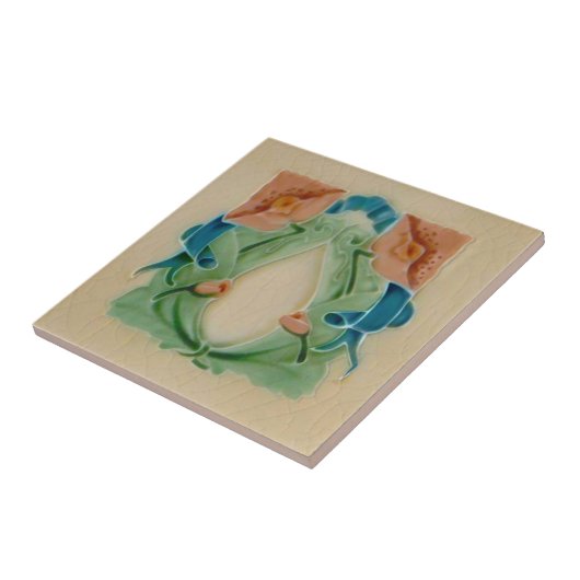 Jugendstil Pfirsich Minze Aquamarin Flora Antiquit Fliese (Seite)