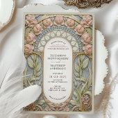 Jugendstil Pink & Blue Wedding Einladung