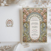 Jugendstil Pink & Blue Wedding Einladung