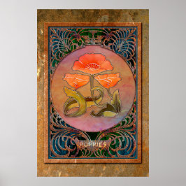 Jugendstil-Poppies in Coppery Mucha Rahmen Poster
