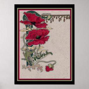 Jugendstil "Poppies" Print Poster