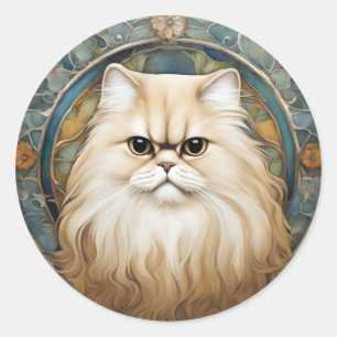 Jugendstil-Portrait einer persischen Katze Runder Aufkleber