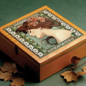 Jugendstil Portrait Mucha Edelweiss Blume Fliese